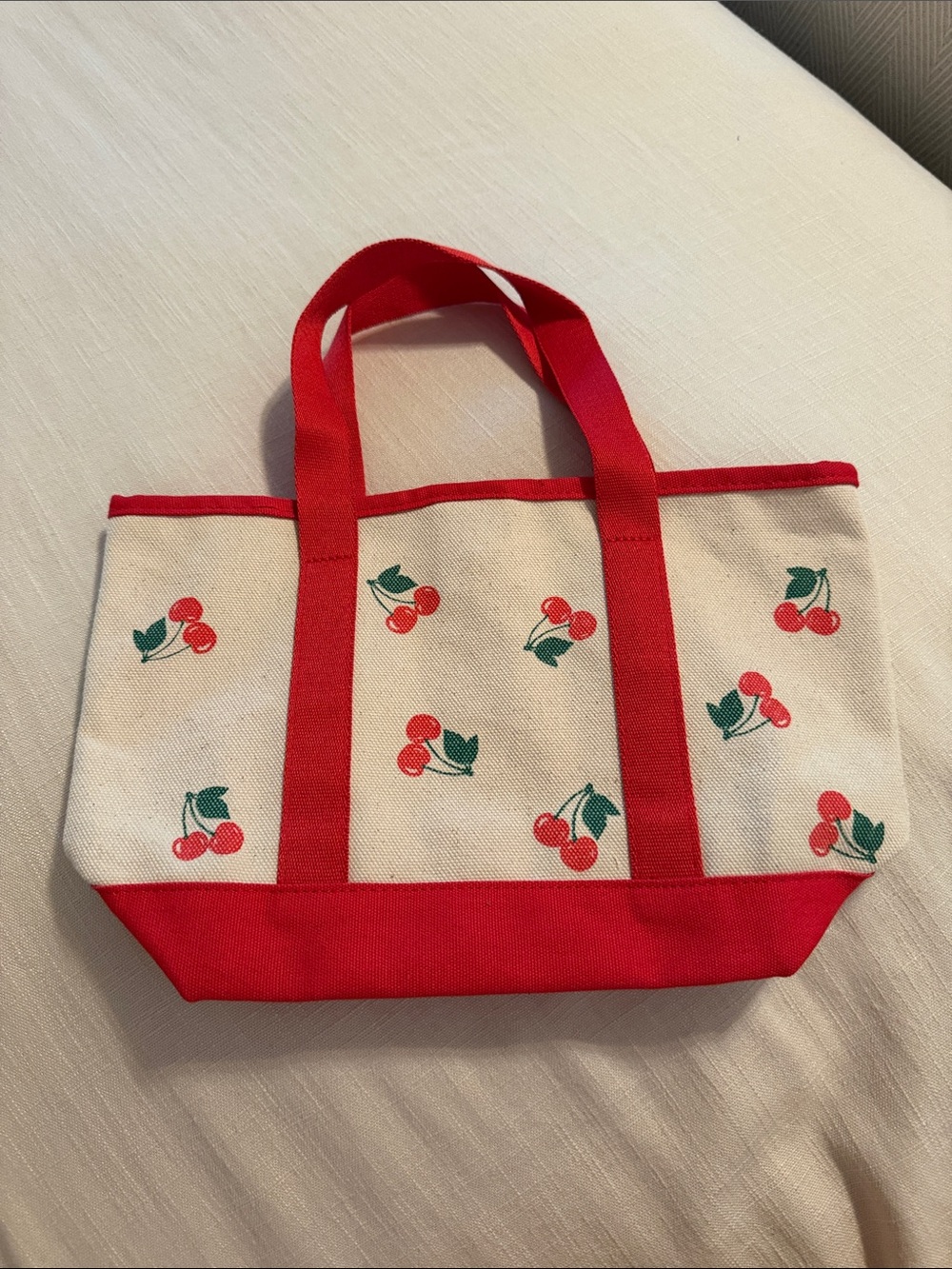Canvas Cherry Print Tote Bag in Red